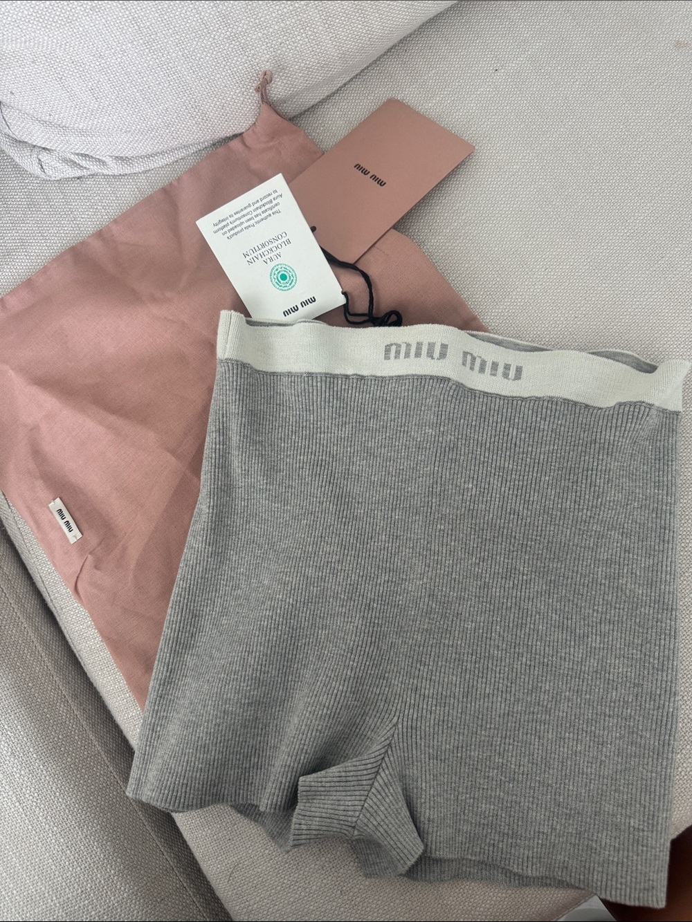 NEW Miu Miu Gray Ribbed lounge shorts + dust bag